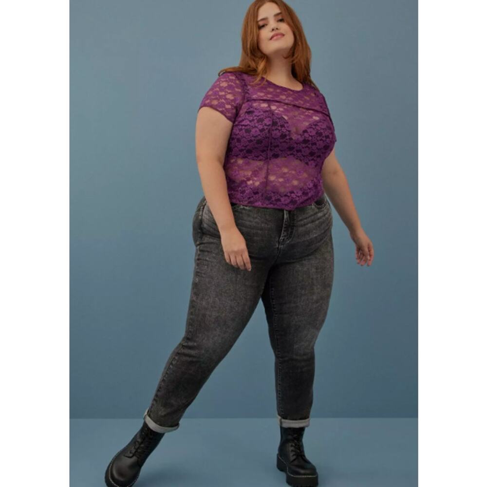 Sexy Sheer Torrid 1X CROP TOP Purple Haze Stretch Lace Festival Festi Blouse NEW - Picture 13 of 13